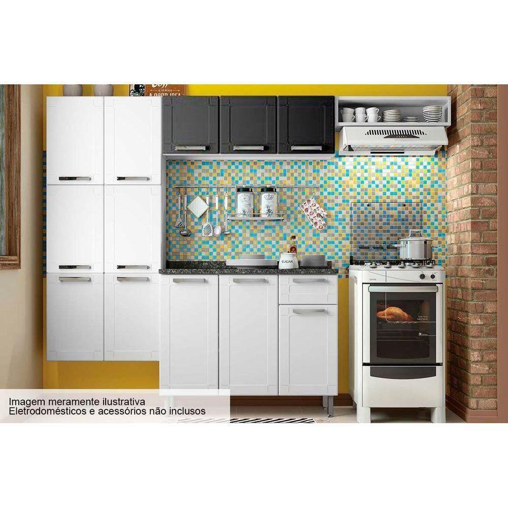 Cozinha Completa Múltipla 4 Peças (2 Armários + 1 Balcão + 1 Paneleiro) C4P79 Branco/Preto - Bertolini - 1