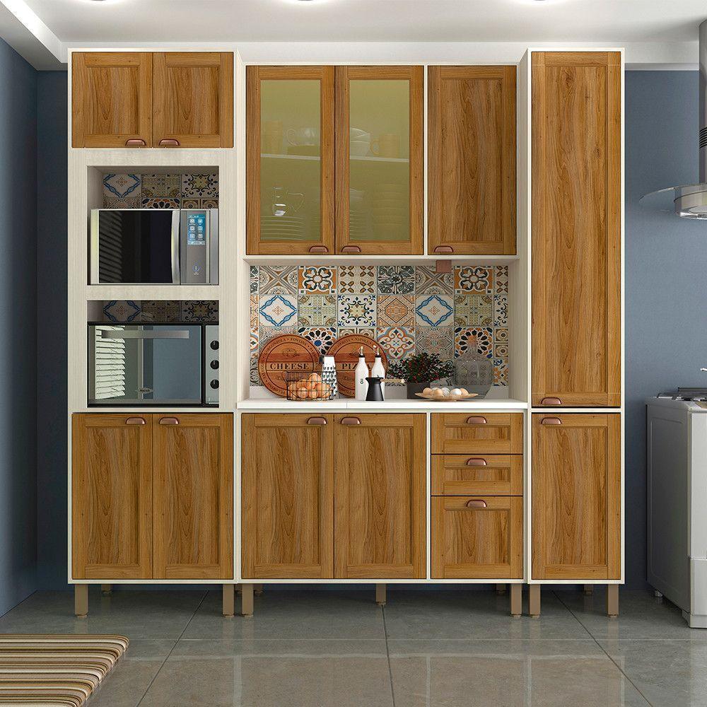 Cozinha Modulada Compacta 4 Peças Com Tampo E Vidro Reflecta Sofia Pátina Com Moscatto - 1