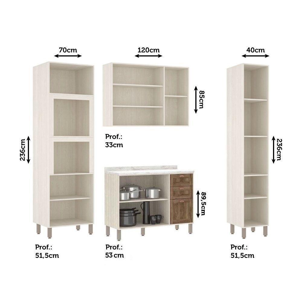 Cozinha Modulada Compacta 4 Peças Com Tampo E Vidro Reflecta Sofia Pátina Com Moscatto - 2