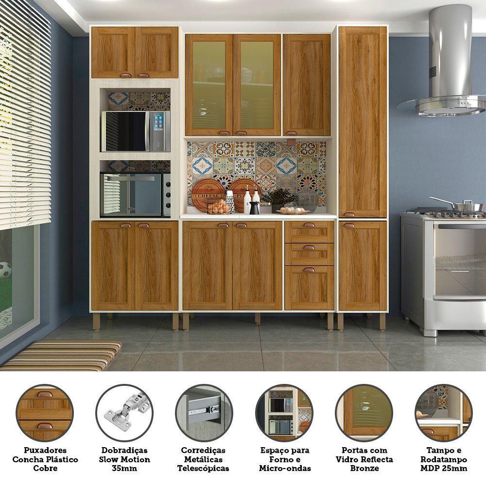 Cozinha Modulada Compacta 4 Peças Com Tampo E Vidro Reflecta Sofia Pátina Com Moscatto - 3