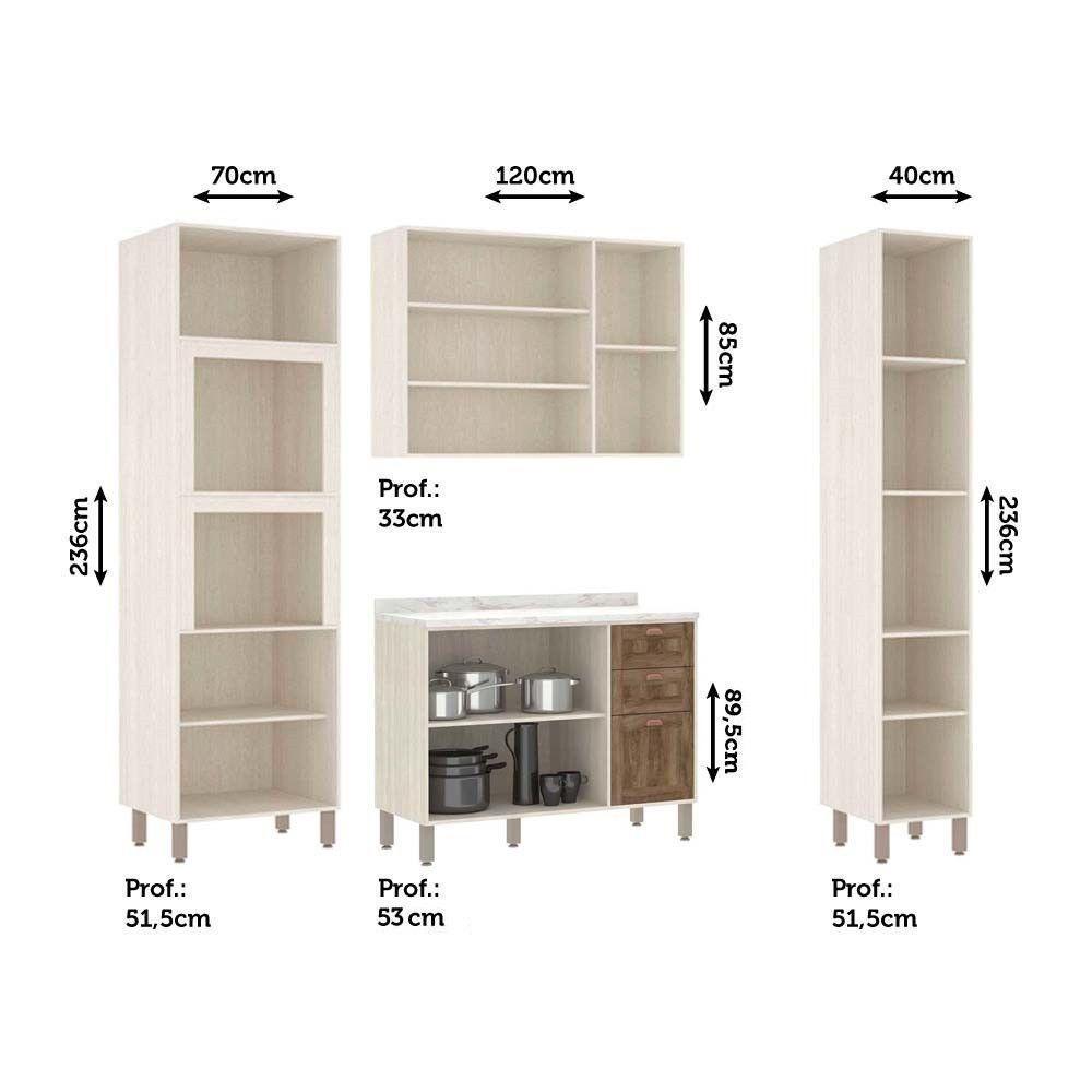 Cozinha Compacta Modulada Com 4 Peças E Tampo Sofia Pátina Ff Com Moscatto Ff - 6