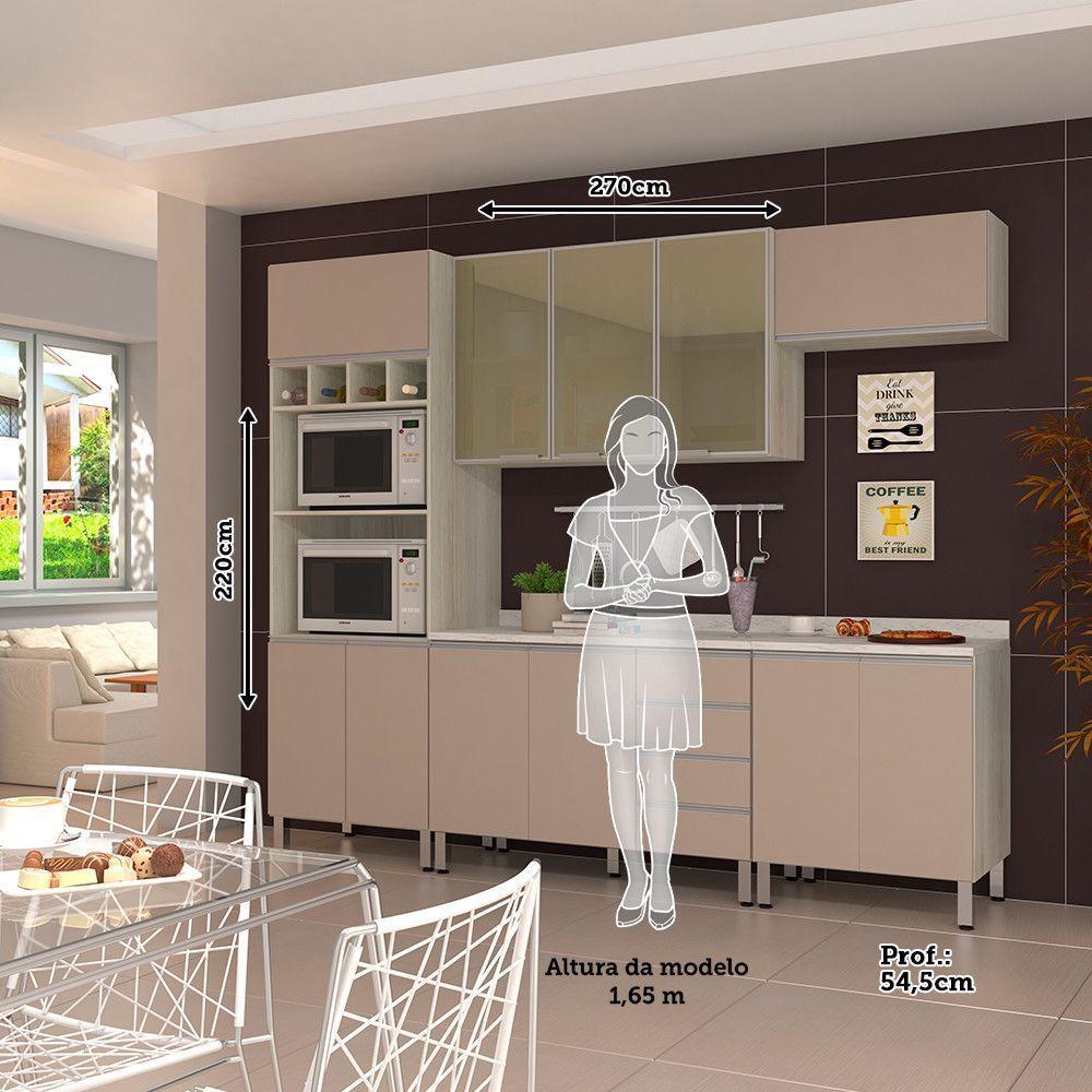 Cozinha Completa 5 Peças Com Tampo E Vidro Reflecta Lis Legno Crema Com Connect - 2