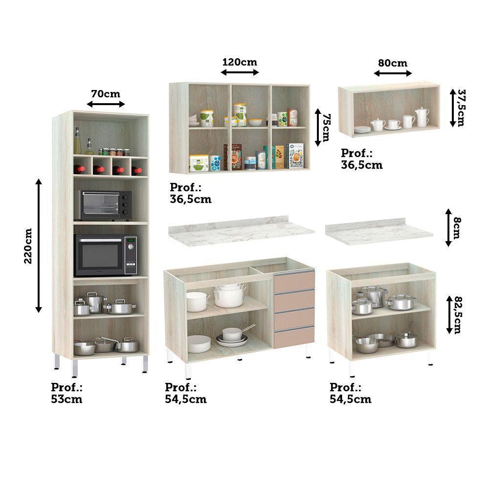 Cozinha Completa 5 Peças Com Tampo E Vidro Reflecta Lis Legno Crema Com Connect - 5