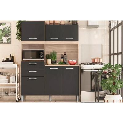 Kit de Cozinha Compacta Harmonia 6 Portas 2 Gavetas MDP Avena e Grafite