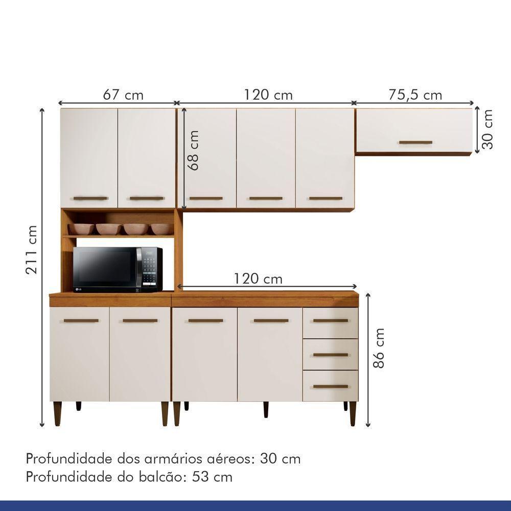 Cozinha Completa 10 Portas 3 Gavetas Atenas Kaiki Moveis Nature/off White - 10