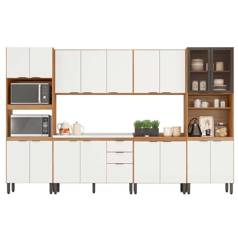 Cozinha Modulada Completa Fmt006 Firenze 2 Aéreos 2 Balcões 2 Paneleiros 6pçs Avena/grafito Demóbile - 5