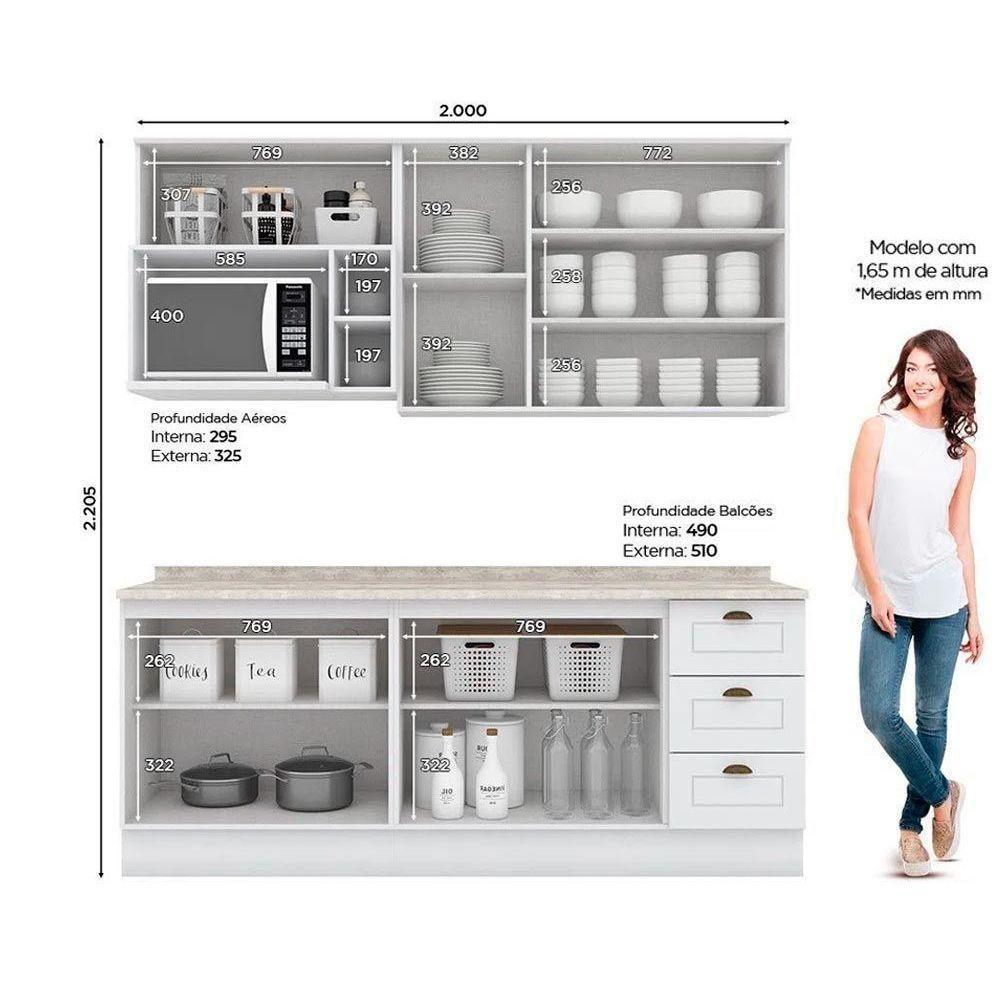 Cozinha Completa Americana (2 Aéreos, 2 Balcões, 1 Nicho, 2 Complementos ) 7 Peças Branco - Henn - 7