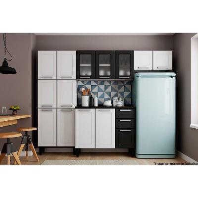 Cozinha Completa Múltipla 4 Peças C4P77 6 Portas 2 Gavetas Aço Branco e Preto
