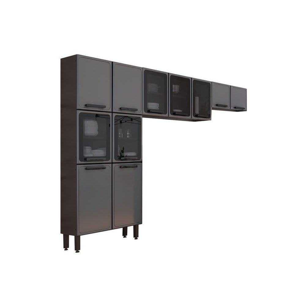 Cozinha Compacta Estilo 3 Peças (2 Armários + 1 Paneleiro) CPT88 Cinza/Grafite - Bertolini - 1