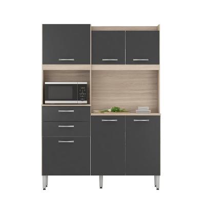 Cozinha Compacta Harmonia 6 Portas 2 Gavetas MDP 133cm Avena Grafite com Pés