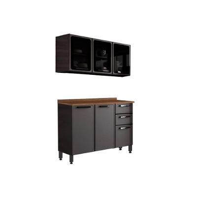 Cozinha Compacta Estilo 2 Peças (1 Armário + 1 Balcão) C2P13 Cinza/Grafite - Bertolini