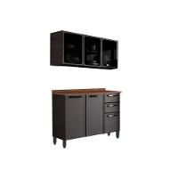 Cozinha Compacta Estilo 2 Peças (1 Armário + 1 Balcão) C2P13 Cinza/Grafite - Bertolini - 1