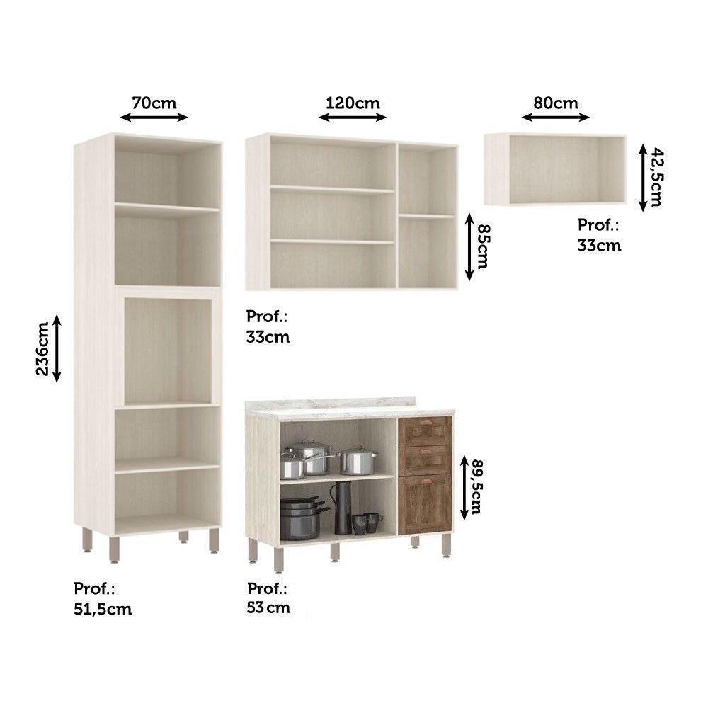 Cozinha Modulada Compacta Com 4 Peças E Tampo Sofia Pátina Ff Com Moscatto Ff - 2