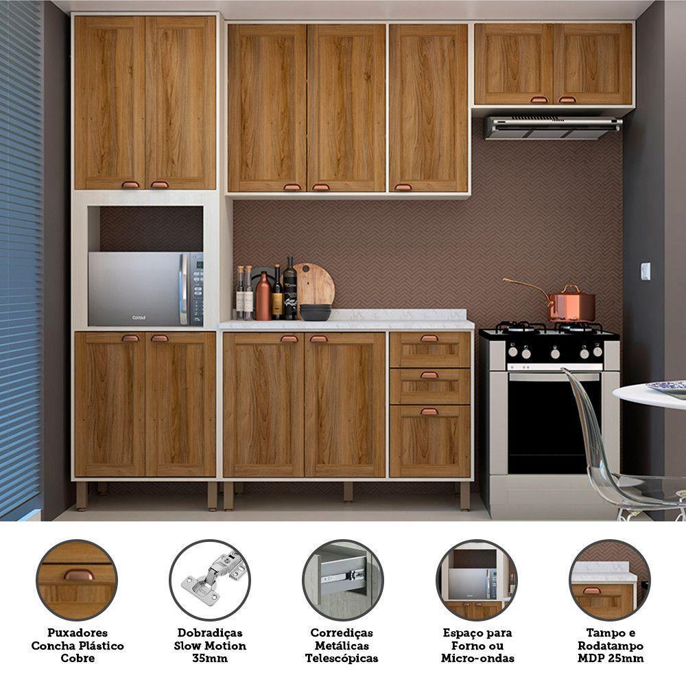 Cozinha Modulada Compacta Com 4 Peças E Tampo Sofia Pátina Ff Com Moscatto Ff - 3