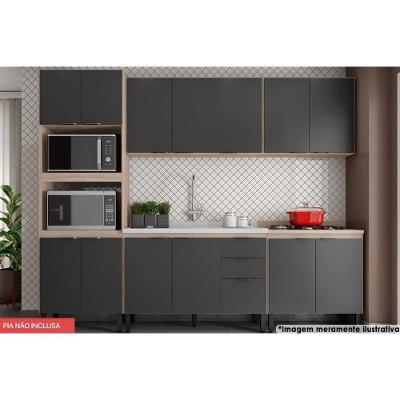 Cozinha Modulada Completa Completa FHR001 Firenze (2 Aéreos + 2 Balcões + 1 Paneleiro) 5 Peças Avena/Grafito - Demóbile
