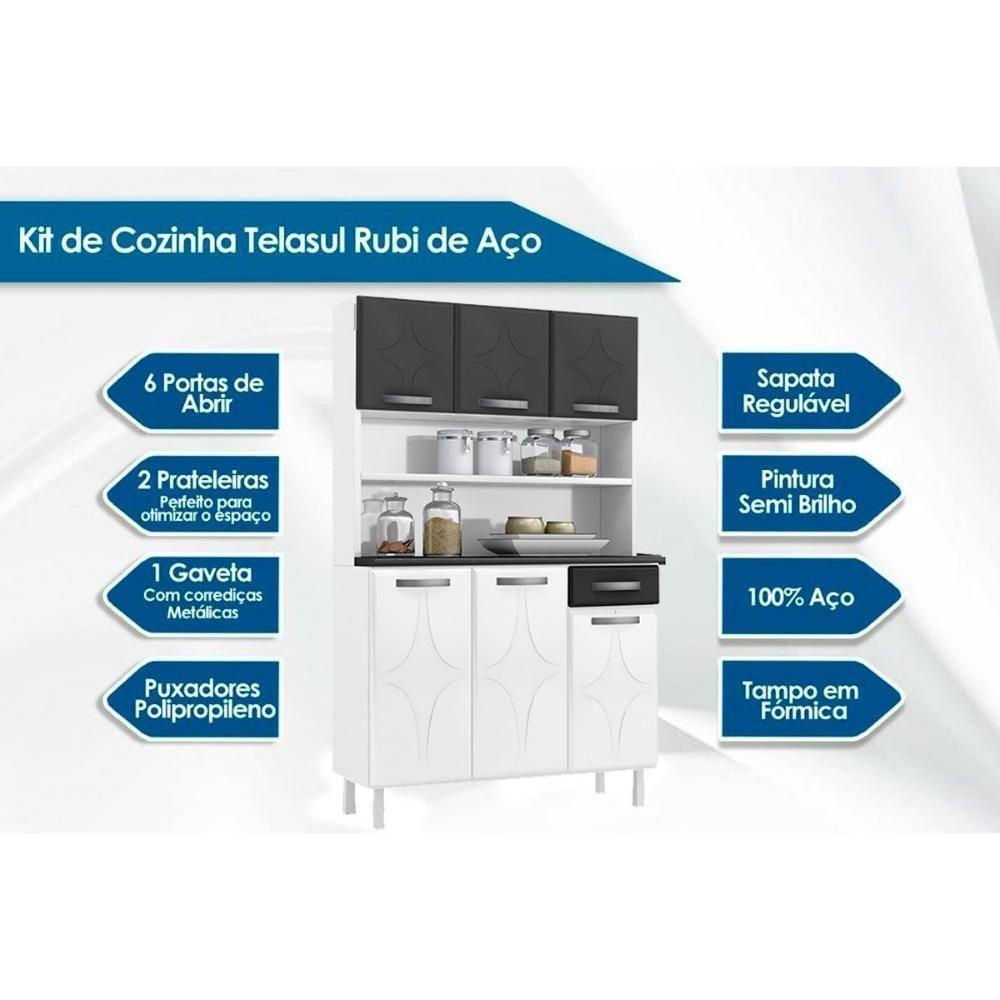 Cozinha Compacta Rubi Smart c/ 6 Portas e 1 Gaveta 105cm Branco - Telasul - 4