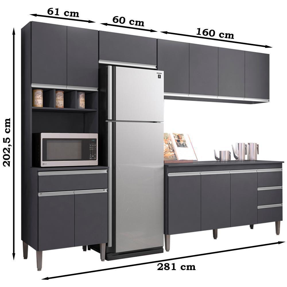 Cozinha Modulada 5 Peças 281 Cm Andreia Cinza Reajl Cinza - 6