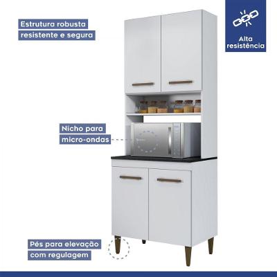 Cozinha Completa Atenas 10 Portas 3 Gavetas em MDF 262.5cm Marrom Brilhante