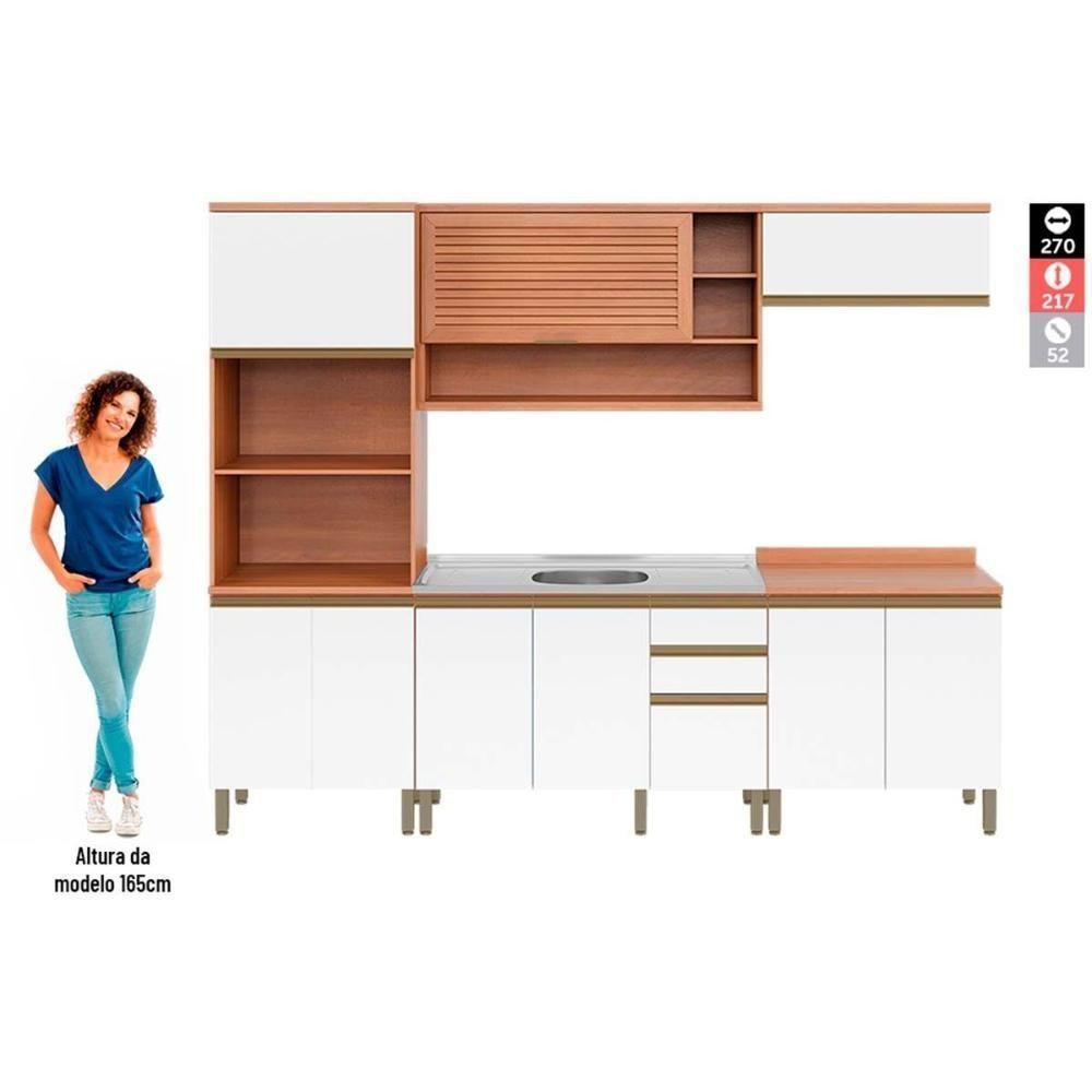 Cozinha Completa Completa Thela Macadâmia (2 Aéreos + 2 Balcões + 1 Paneleiro) 5 Peças Freijo/Branco - Telasul - 7