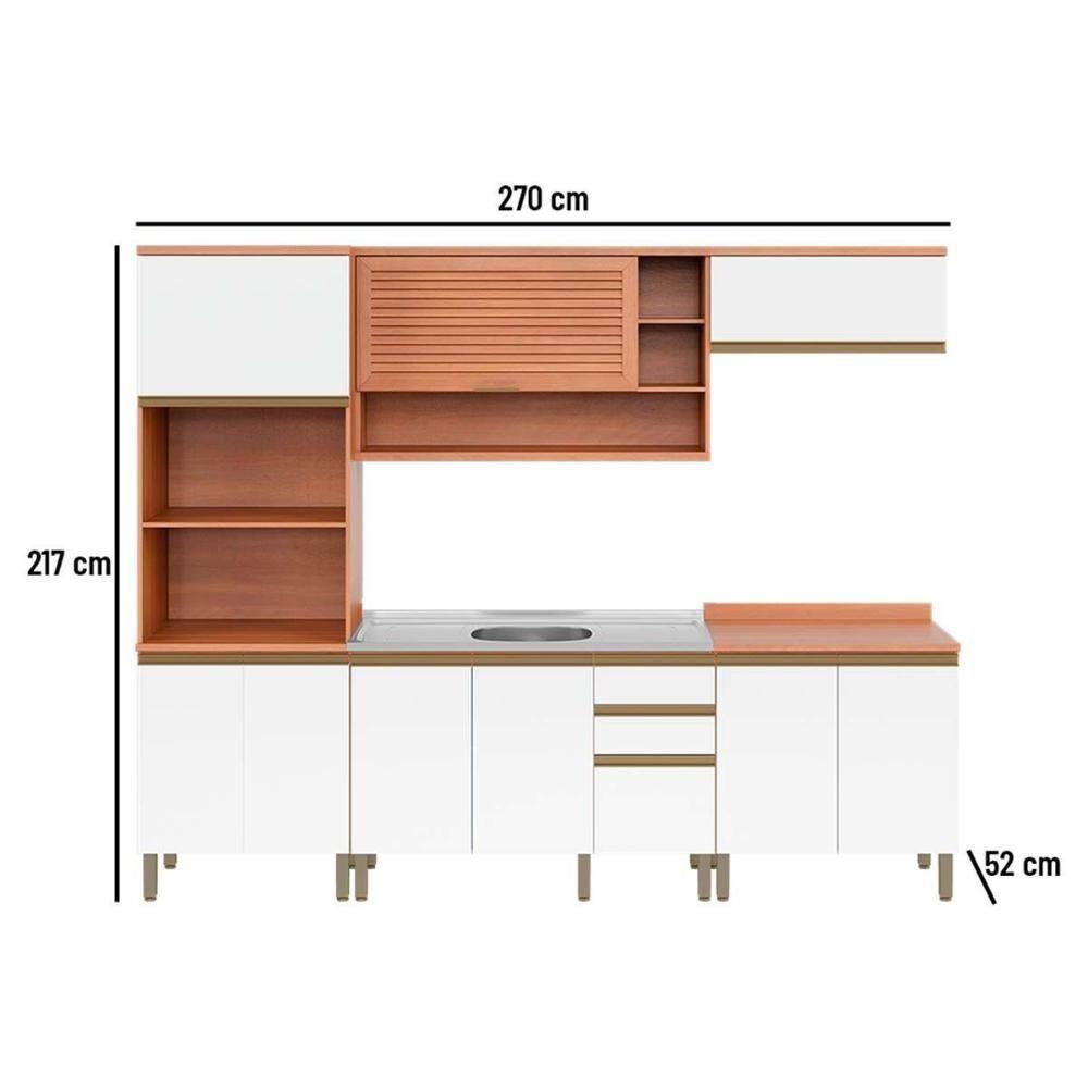 Cozinha Completa Completa Thela Macadâmia (2 Aéreos + 2 Balcões + 1 Paneleiro) 5 Peças Freijo/Branco - Telasul - 9