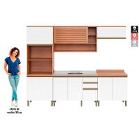Cozinha Completa Completa Thela Macadâmia (2 Aéreos + 2 Balcões + 1 Paneleiro) 5 Peças Freijo/Branco - Telasul - 7