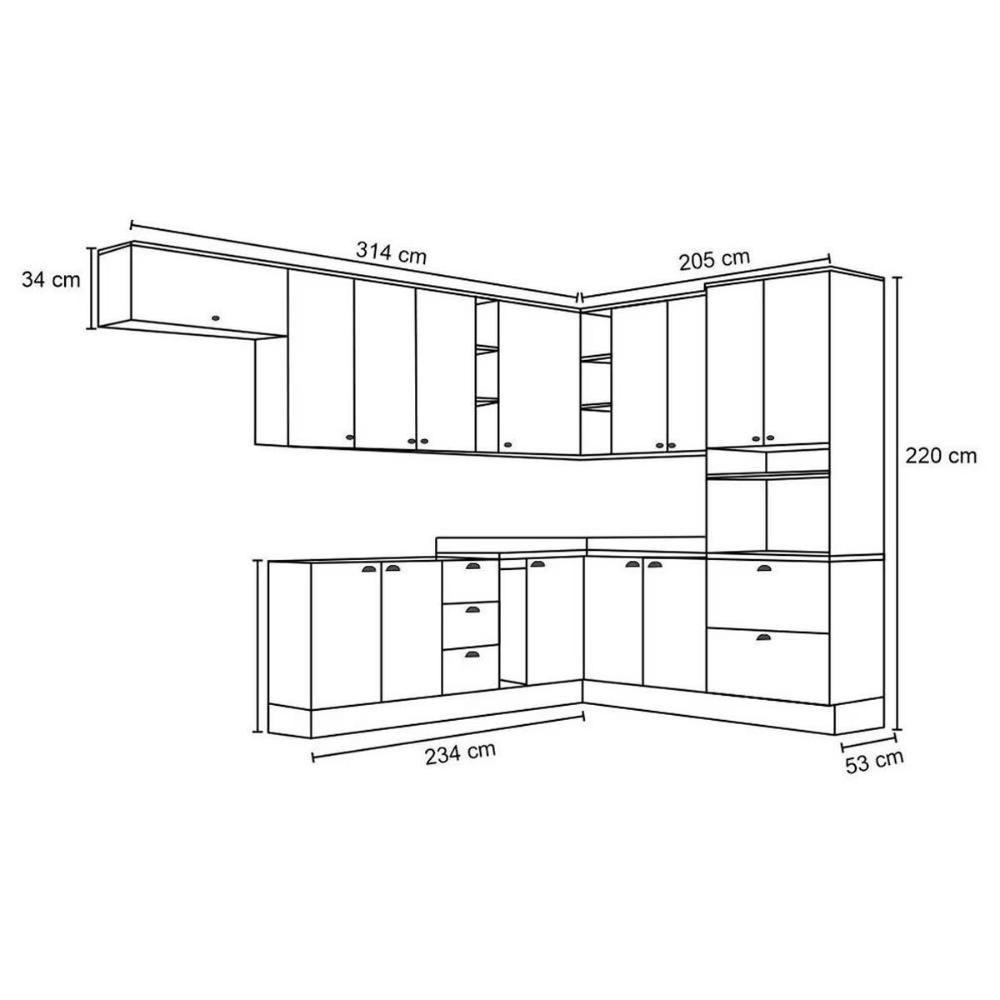Kit Cozinha Modulada 13pçs 1 1 Torre Quente 5 Aéreos 3 Balcões 1 Porta Toalha 3 Tampos Cz268 Branco - 6