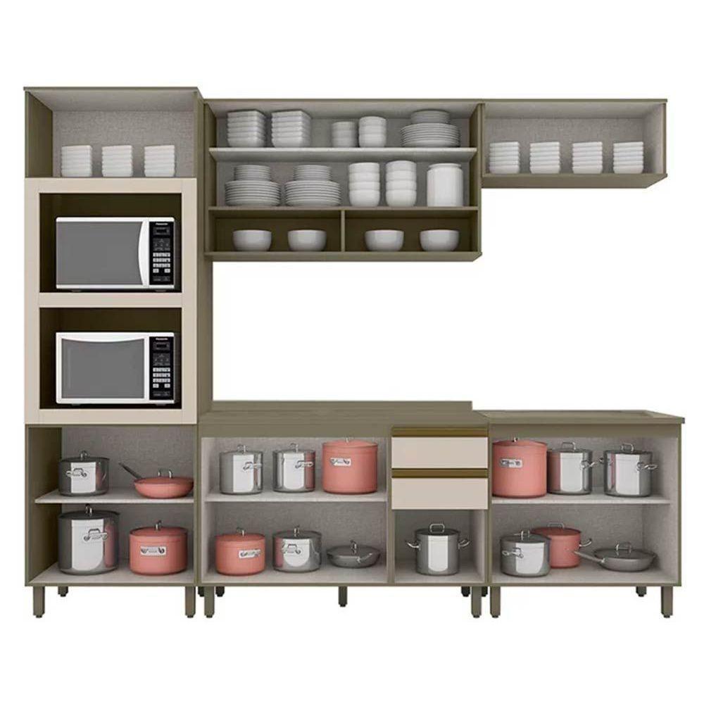 Cozinha Completa Connect (2 Aéreos, 2 Balcões, 1 Paneleiro, 2 Complementos) 7pçs Duna/cristal - Henn - 8