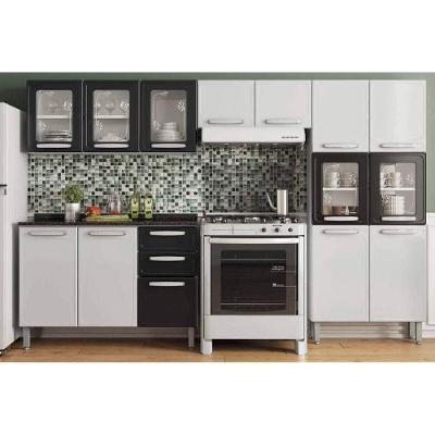 Kit de Cozinha Completa Evidence 4 Peças 11 Portas 2 Gavetas Aço Branco e Preto