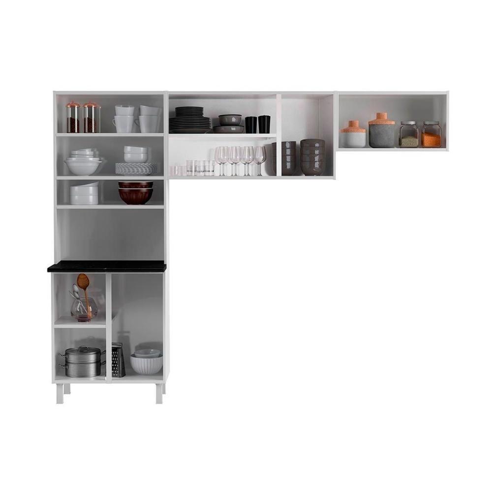Cozinha Compacta Diamante 3 Peças (2 Armários + 1 Paneleiro) Branco/Preto - Telasul - 5