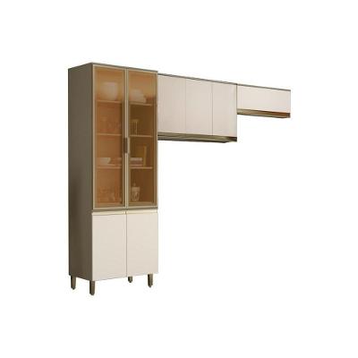 Cozinha Compacta Connect 3 Peças 4 Portas MDF 120cm Branco com Cristaleira de Parede
