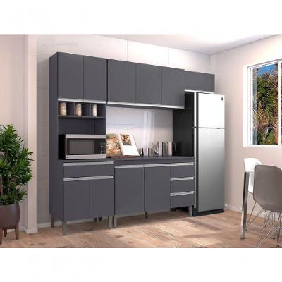 Cozinha Modulada 2,40m Andréia 10 Portas 4 Gavetas Com Balcão Cinza Ajl
