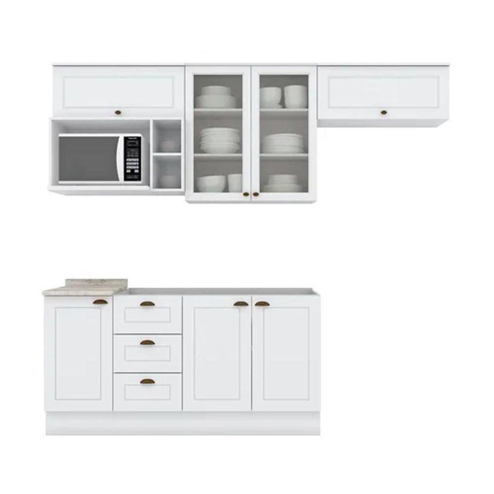Cozinha Completa Americana (3 Aéreos, 2 Balcões, 1 Nicho, 1 Complemento) 7 Peças Branco - Henn - 9