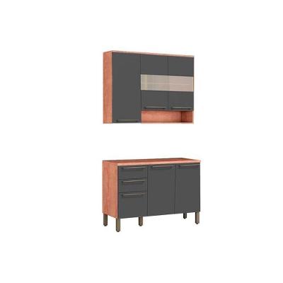 Cozinha Compacta Napoli Prime 2 Peças 1 Porta MDF 120cm Marrom para Ambiente Planejado