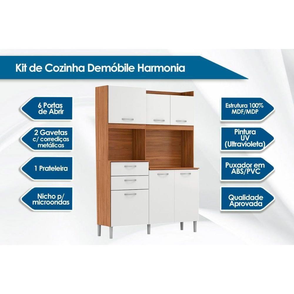 Kit de Cozinha Compacta Harmonia c/ 6 Portas e 2 Gavetas Amendola/Branco - Demóbile - 7