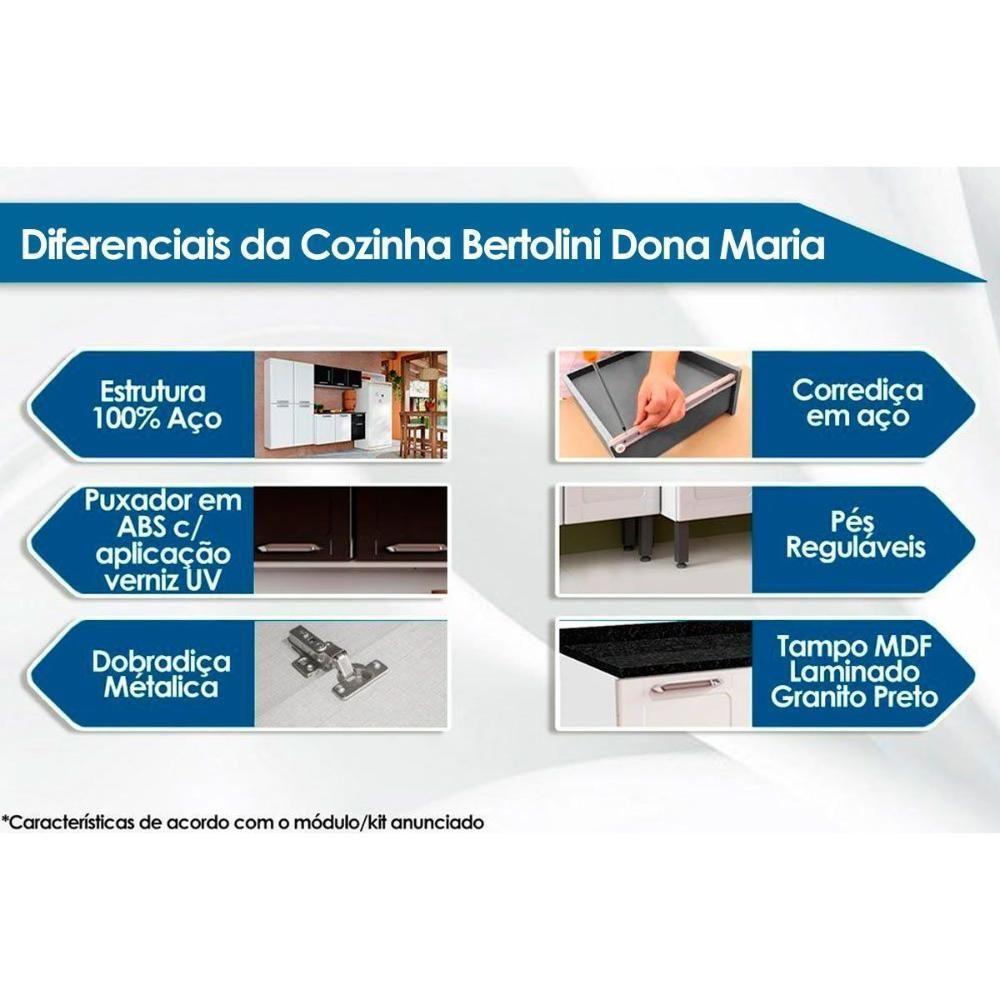 Cozinha Completa Dona Maria 4 Peças (1 Armário + 1 Balcão + 1 Paneleiro + 1 Complemento) C4P90 Branco/Preto - Bertolini - 4