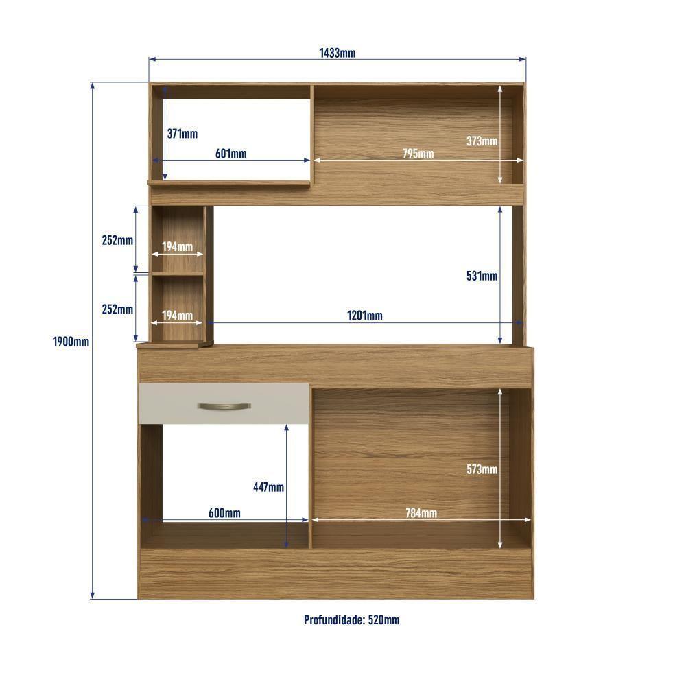 Armário De Cozinha Compacta Com Tampo 7072+ch854 Decibal Naturalle Cristalo - 4
