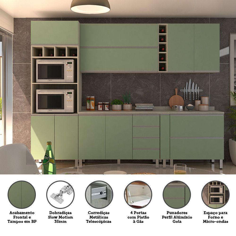 Cozinha Completa 7 Peças Com Tampo Lis Legno Crema Com Verde Jade - 3