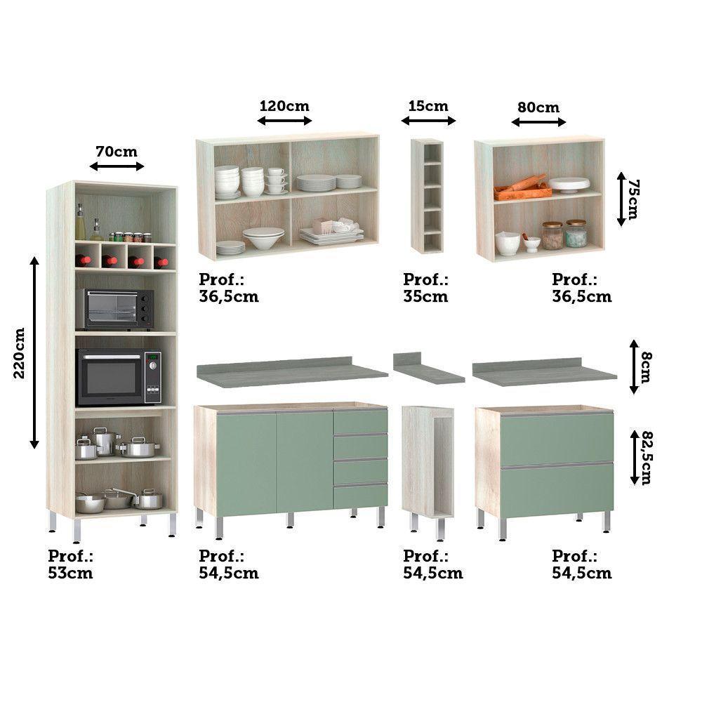 Cozinha Completa 7 Peças Com Tampo Lis Legno Crema Com Verde Jade - 4