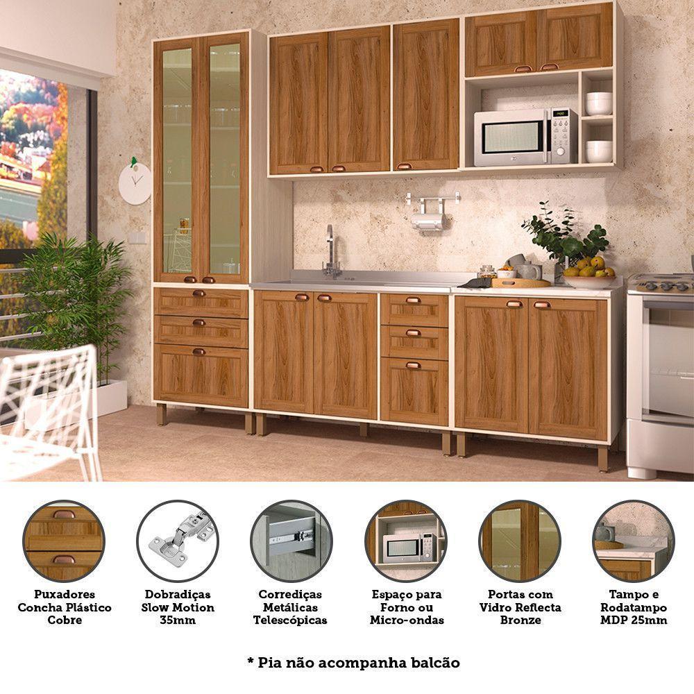 Cozinha Modulada Completa Com 5 Peças E Vidro Reflecta Sofia Pátina Com Moscatto - 4