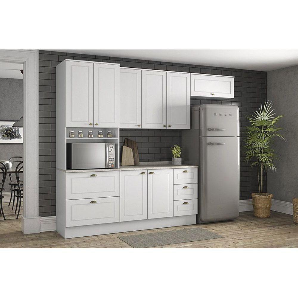 Cozinha Completa Americana 5pçs (2 Armários 1 Balcão 1 Paneleiro 1 Complemento) C5P12 Branco - Henn - 1