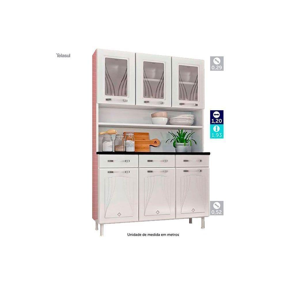 Kit de Cozinha Compacta Star New c/ 6 Portas (3 c/ Vidro) e 3 Gavetas 120cm Branco - Telasul - 2