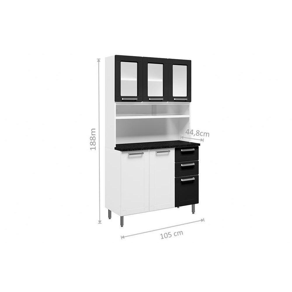 Kit de Cozinha Compacta Múltipla c/ 6 Portas (3 c/ Vidro) e 2 Gavetas 105cm Branco - Bertolini - 4
