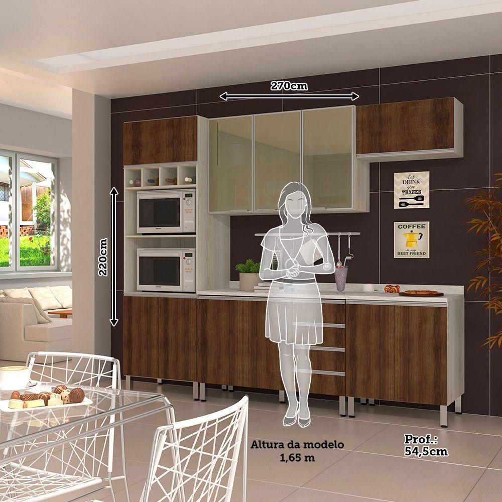 Cozinha Completa 5 Peças Com Tampo E Vidro Reflecta Lis Legno Crema Com Nogueira Dourado - 4