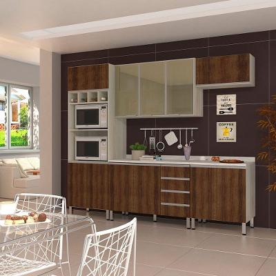 Cozinha Completa 5 Peças Lis 11 Portas 4 Gavetas MDF 120cm Dourado com Vidro Reflecta