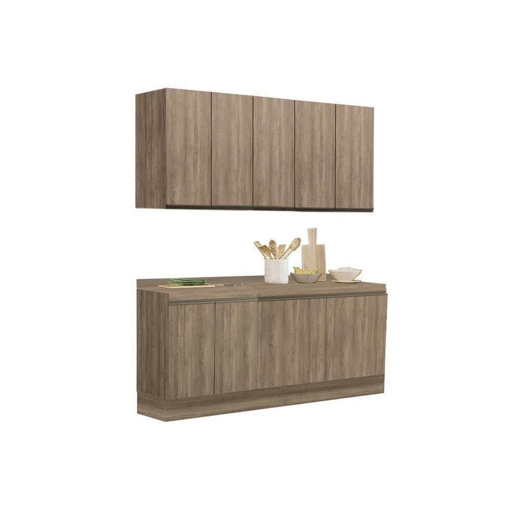 Kit de Cozinha Modulada 6 Peças Maxxi  (2 Armários + 2 Balcões + 2 Complementos) C6P24 Nogal - Kappesberg - 1