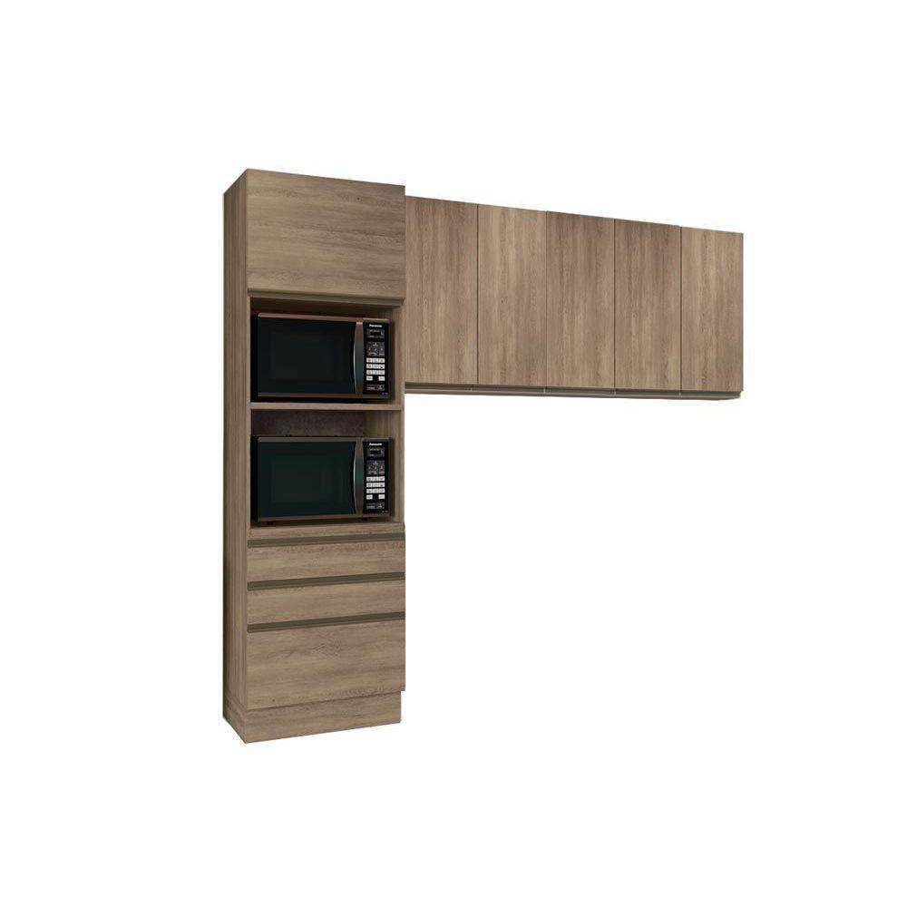 Cozinha Compacta Maxxi 3 Peças (2 Armários + 1 Paneleiro) Cpt36 Nogal - Kappesberg - 1