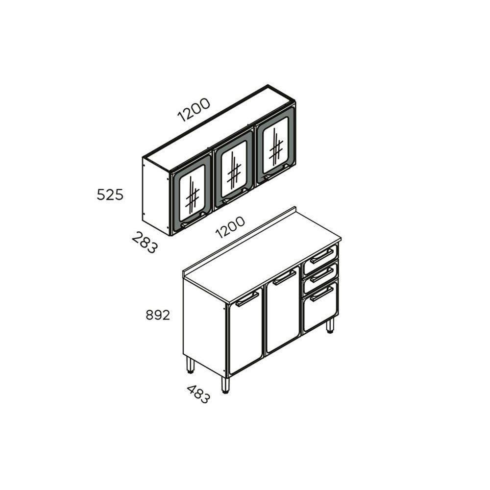 Cozinha Modulada Bertolini Estilo  2 Peças (1 Armário + 1 Balcão) C2P12 Cinza/Grafite - 3