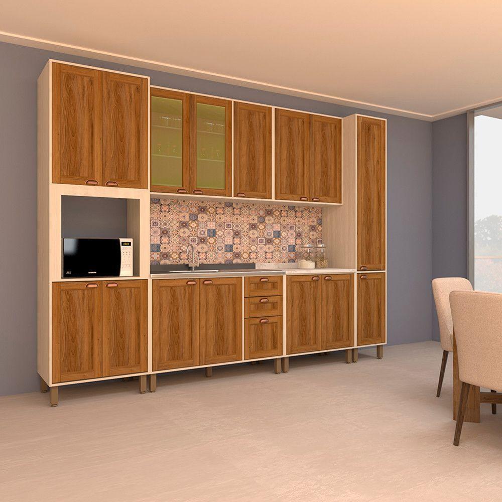 Cozinha Completa Modulada Com 6 Peças E Vidro Reflecta Sofia Pátina Com Moscatto - 1