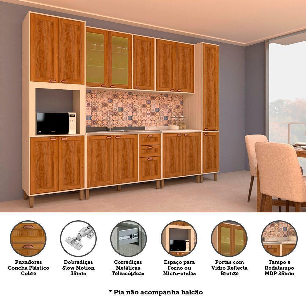Cozinha Completa Modulada Com 6 Peças E Vidro Reflecta Sofia Pátina Com Moscatto - 2