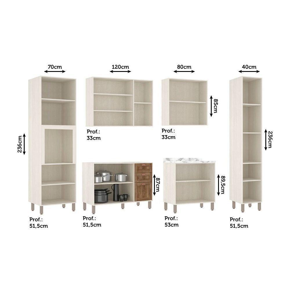 Cozinha Completa Modulada Com 6 Peças E Vidro Reflecta Sofia Pátina Com Moscatto - 3